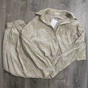Starlow Clean Lines Striped Tan Top and Pant Set NWT